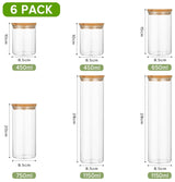 CARLA HOME 6 Pack Glass Storage Jars with Bamboo Lids for Kitchen Pantry, Pasta, Snacks, Cookies, Candy & More - Front View