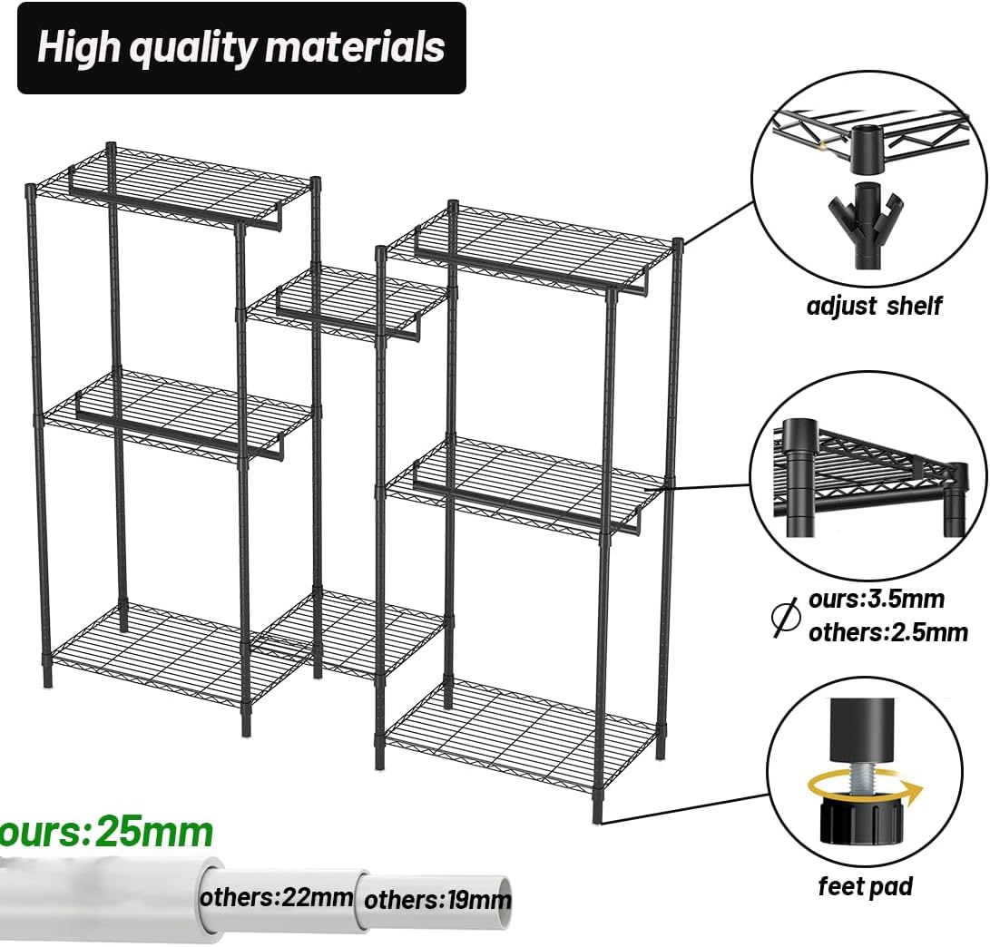 CARLA HOME Heavy Duty Clothing Garment Rack Organizer with Hanging Rods & Storage Shelves for Clothe