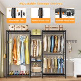 CARLA HOME Heavy Duty Clothing Garment Rack Organizer with Hanging Rods & Storage Shelves for Clothes, Shoes & Wardrobe - Rear View