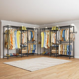 CARLA HOME Heavy Duty Clothing Garment Rack Organizer with Hanging Rods & Storage Shelves for Clothes, Shoes & Wardrobe - Low Angle
