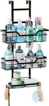 CARLA HOME Over the Door 3-tier Shower Caddy Organizer Shelf with Hooks for Bathroom - Front View