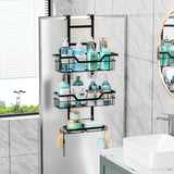 CARLA HOME Over the Door 3-tier Shower Caddy Organizer Shelf with Hooks for Bathroom - Rear View