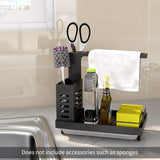 CARLA HOME Kitchen Sink Caddy Organizer with Sponge, Soap & Brush Storage and Rag Rack, Drain Tray & Utensil Holder - Side View