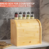 CARLA HOME Large Bamboo Bread Box Storage Organizer with Roll Top for Kitchen Counter - Rear View