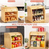 CARLA HOME Large Bamboo Bread Box Storage Organizer with Roll Top for Kitchen Counter - Close-Up Angle