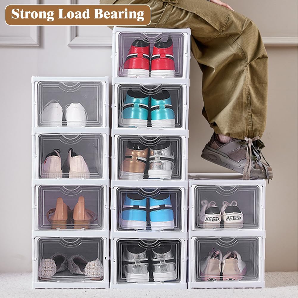 CARLA HOME 6-Tier Stackable Shoe Storage Box Organizer with Clear Door for Closet, Entryway or Cabinet