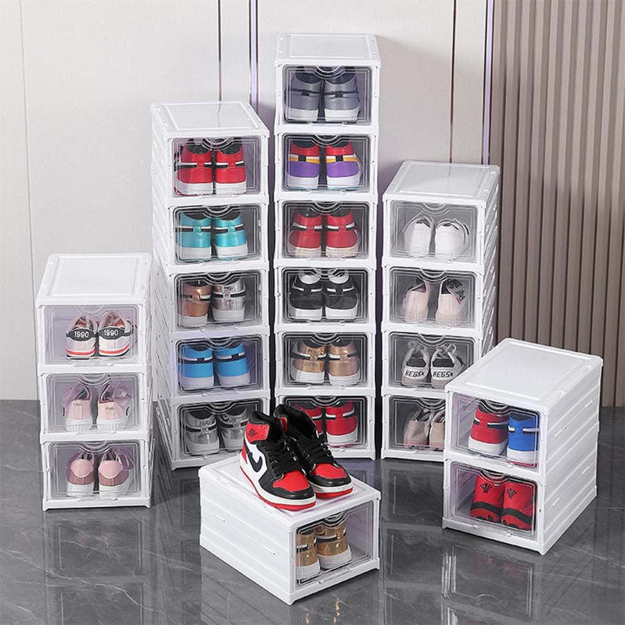 CARLA HOME 6-Tier Stackable Shoe Storage Box Organizer with Clear Door for Closet, Entryway or Cabinet