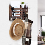 CARLA HOME Rustic Wood Wall Mounted Key and Mail Holder Organizer with Shelf, Letter Slot & 6 Hooks for Entryway Decor Home - Front View