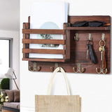 CARLA HOME Rustic Wood Wall Mounted Key and Mail Holder Organizer with Shelf, Letter Slot & 6 Hooks for Entryway Decor Home