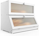 CARLA HOME Double Layer Bamboo Bread Box for Kitchen Counter - Large Capacity Bread Storage Container with Clear Window, Easy Assembly, Farmhouse Style Bread Holder (White)