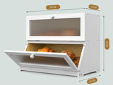 CARLA HOME Double Layer Bamboo Bread Box for Kitchen Counter - Large Capacity Bread Storage Container with Clear Window, Easy Assembly, Farmhouse Style Bread Holder (White) - Front View