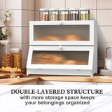 CARLA HOME Double Layer Bamboo Bread Box for Kitchen Counter - Large Capacity Bread Storage Container with Clear Window, Easy Assembly, Farmhouse
