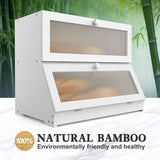 CARLA HOME Double Layer Bamboo Bread Box for Kitchen Counter - Large Capacity Bread Storage Container with Clear Window, Easy Assembly, Farmhouse