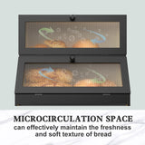 CARLA HOME Double Layer Bamboo Bread Box for Kitchen Counter - Large Capacity Bread Storage Container with Clear Window, Easy Assembly, Farmhouse Style Bread Holder (Black) - Top-Down View