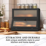CARLA HOME Double Layer Bamboo Bread Box for Kitchen Counter - Large Capacity Bread Storage Container with Clear Window, Easy Assembly, Farmhouse Style Bread Holder (Black) - Close-Up Angle