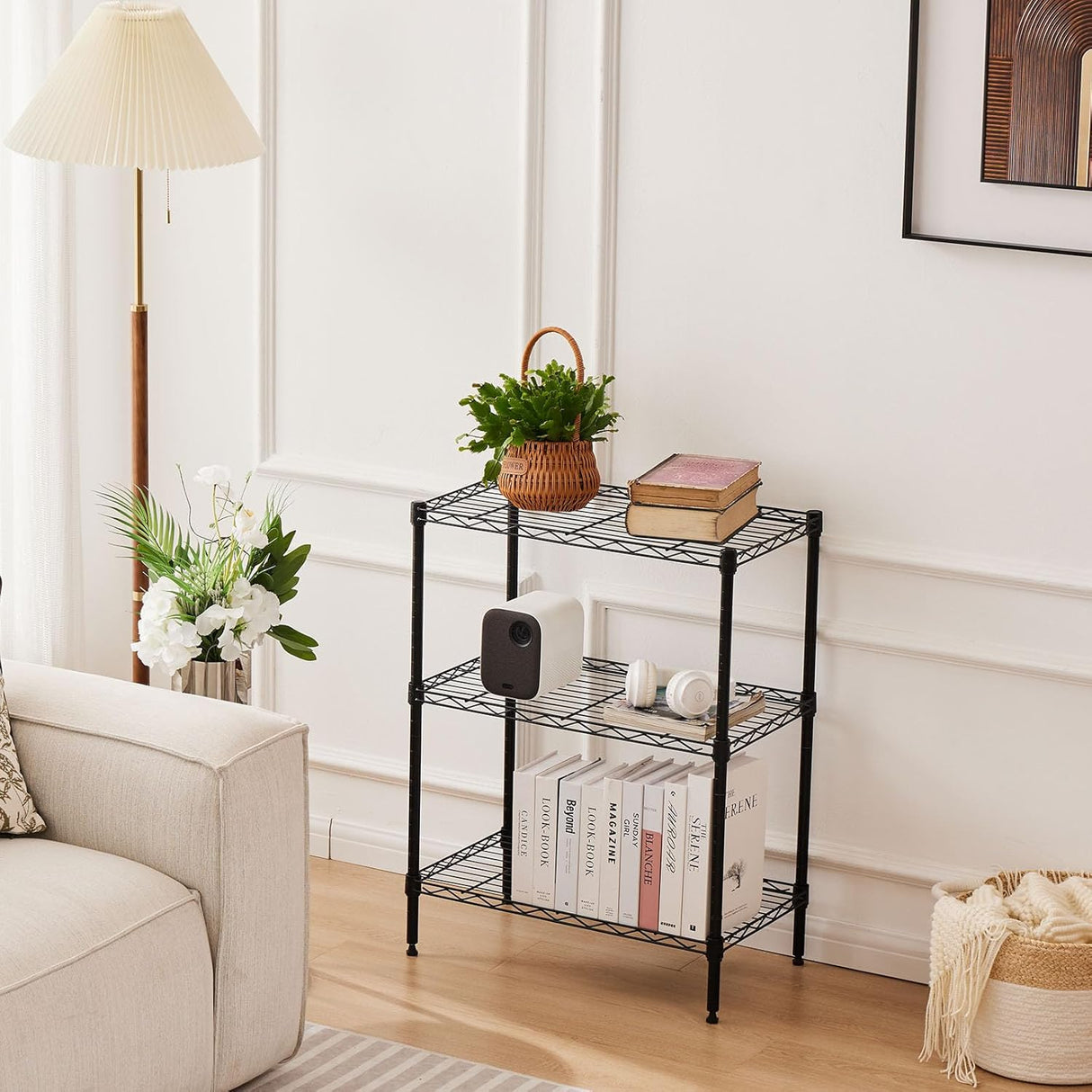 CARLA HOME 3-Tier Adjustable Metal Storage Shelves Wire Rack Organizer for Kitchen, Pantry, Bathroom or Laundry Room (60cm W x 35cm D x 103cm H)
