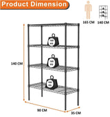 CARLA HOME 4-Tier Adjustable Metal Storage Shelves Wire Rack Organizer for Kitchen, Pantry, Bathroom or Laundry Room (60cm W x 40cm D x 126cm H) - Rear View