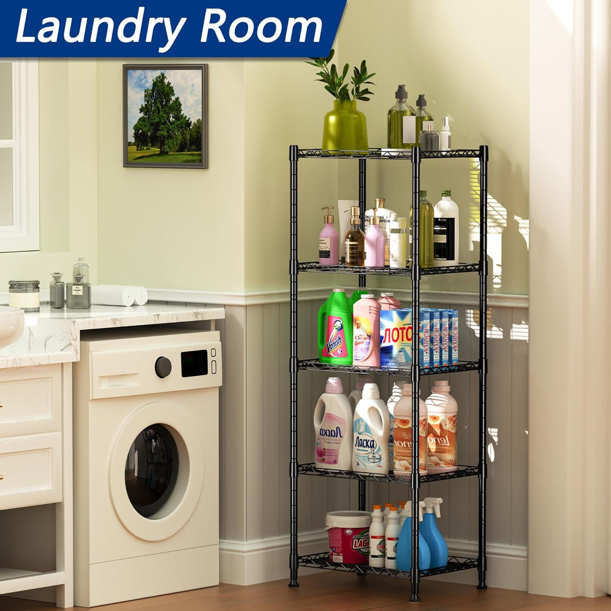 CARLA HOME 4-Tier Adjustable Metal Storage Shelves Wire Rack Organizer for Kitchen, Pantry, Bathroom or Laundry Room (60cm W x 40cm D x 126cm H)
