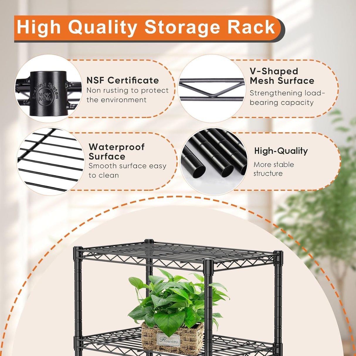 CARLA HOME 5-Tier Adjustable Metal Storage Shelves Wire Rack Organizer for Kitchen, Pantry, Bathroom or Laundry Room (60cm W x 40cm D x 145cm H)