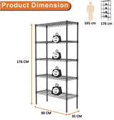 CARLA HOME 5-Tier Adjustable Metal Storage Shelves Wire Rack Organizer for Kitchen, Pantry, Bathroom or Laundry Room (60cm W x 40cm D x 145cm H) - Close-Up Angle
