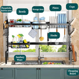 CARLA HOME Adjustable Over the Sink Dish Drying Rack with Utensil Holder, Hooks & Cutting Board Rack for Kitchen Counter Storage - Front View