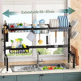CARLA HOME Adjustable Over the Sink Dish Drying Rack with Utensil Holder, Hooks & Cutting Board Rack for Kitchen Counter Storage - Side View