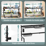 CARLA HOME Adjustable Over the Sink Dish Drying Rack with Utensil Holder, Hooks & Cutting Board Rack for Kitchen Counter Storage - 45-Degree Angle