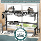 CARLA HOME Adjustable Over the Sink Dish Drying Rack with Utensil Holder, Hooks & Cutting Board Rack for Kitchen Counter Storage - Rear View