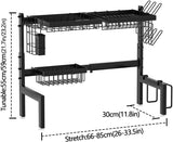 CARLA HOME Adjustable Over the Sink Dish Drying Rack with Utensil Holder, Hooks & Cutting Board Rack for Kitchen Counter Storage - Low Angle