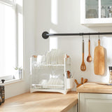 CARLA HOME 2-Tier Large Dish Drying Rack with Drainboard, Utensil Holder, Glass Hooks & Cutlery Storage (White) - Front View