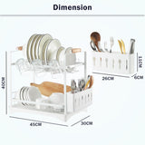 CARLA HOME 2-Tier Large Dish Drying Rack with Drainboard, Utensil Holder, Glass Hooks & Cutlery Storage (White) - Side View