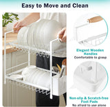 CARLA HOME 2-Tier Large Dish Drying Rack with Drainboard, Utensil Holder, Glass Hooks & Cutlery Storage (White) - Low Angle
