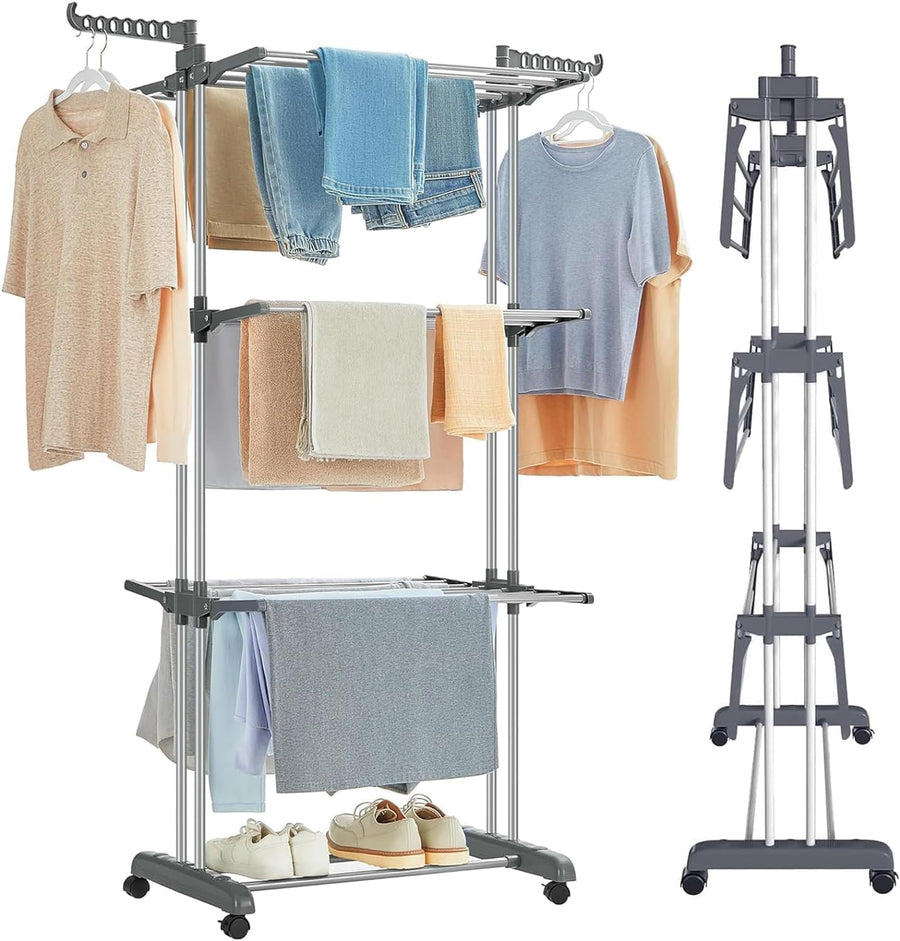 CARLA HOME Folding Clothes Drying Rack with Wheels and Adjustable Side Wings for Laundry Rack and Clothes