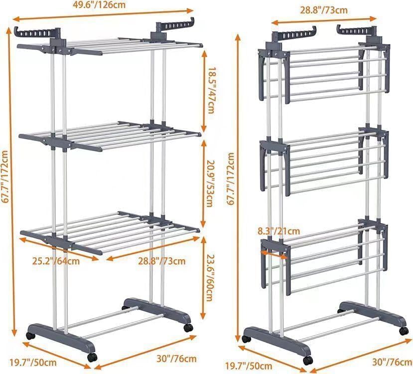 CARLA HOME Folding Clothes Drying Rack with Wheels and Adjustable Side Wings for Laundry Rack and Clothes, Storage