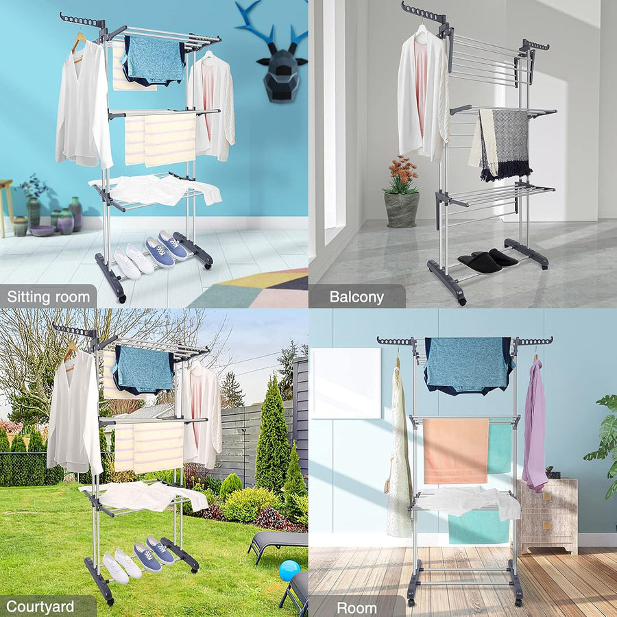 CARLA HOME Folding Clothes Drying Rack with Wheels and Adjustable Side Wings for Laundry Rack and Clothes, Foldable