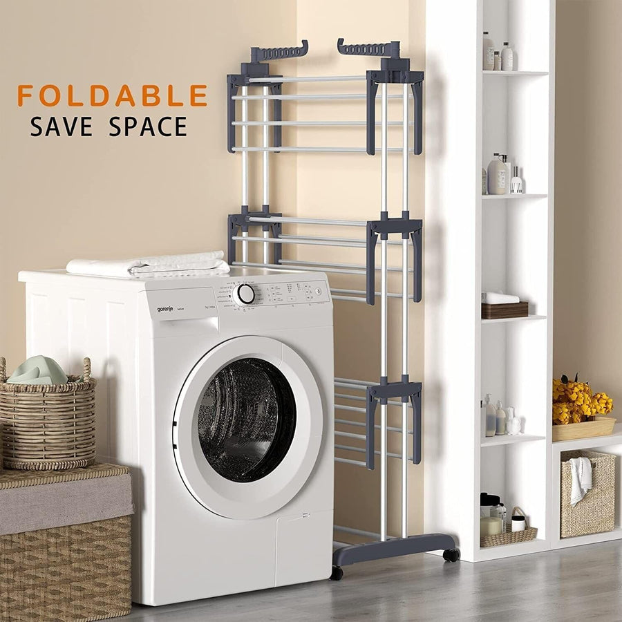 CARLA HOME Folding Clothes Drying Rack with Wheels and Adjustable Side Wings for Laundry Rack and Clothes, Adjustable