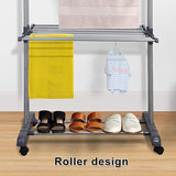 CARLA HOME Folding Clothes Drying Rack with Wheels and Adjustable Side Wings for Laundry Rack and Clothes Storage (Upgraded Model) - Rear View