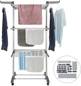 CARLA HOME Folding Clothes Drying Rack with Wheels and Adjustable Side Wings for Laundry Rack and Clothes Storage (Upgraded Model) - Low Angle