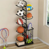 CARLA HOME 7 Tier Ball Storage Rack - Sports Organiser - Black - Basketball Storage Rack - Front View
