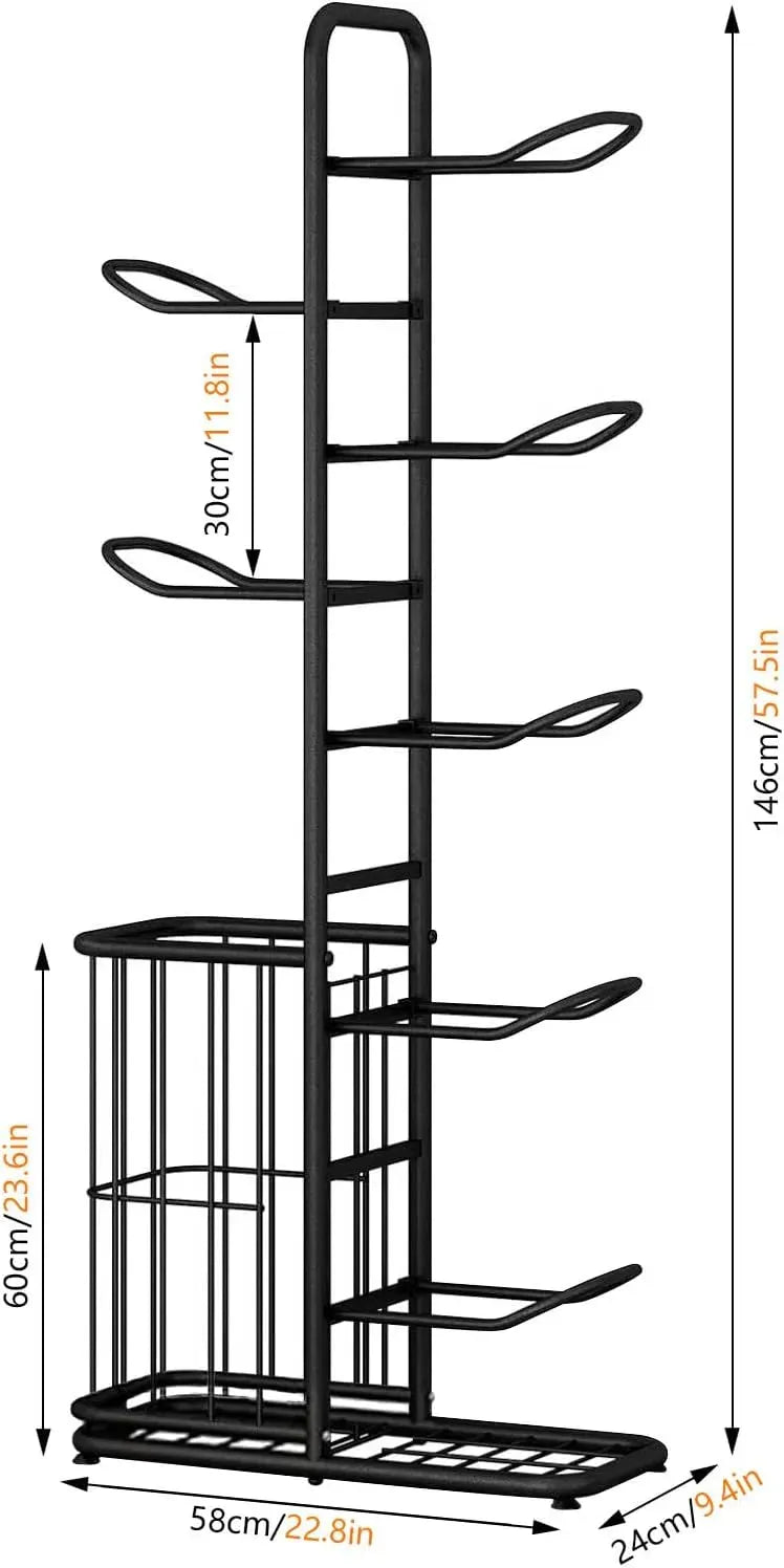 CARLA HOME 7 Tier Ball Storage Rack - Sports Organiser - Black - Basketball Storage Rack