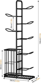 CARLA HOME 7 Tier Ball Storage Rack - Sports Organiser - Black - Basketball Storage Rack - Side View