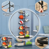 CARLA HOME 7 Tier Ball Storage Rack - Sports Organiser - Black - Basketball Storage Rack - Top-Down View