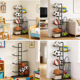 CARLA HOME 7 Tier Ball Storage Rack - Sports Organiser - Black - Basketball Storage Rack - Close-Up Angle