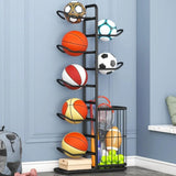 CARLA HOME 7 Tier Ball Storage Rack - Sports Organiser - Black - Basketball Storage Rack - Low Angle