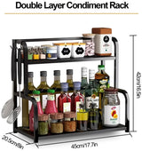 CARLA HOME 2-Tier Wooden Kitchen Countertop Spice Rack for Storage of Condiments, Oils, Jars & Seasoning Bottles - Front View