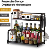 CARLA HOME 2-Tier Wooden Kitchen Countertop Spice Rack for Storage of Condiments, Oils, Jars & Seasoning Bottles - Top-Down View