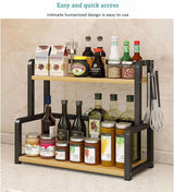CARLA HOME 2-Tier Wooden Kitchen Countertop Spice Rack for Storage of Condiments, Oils, Jars & Seasoning Bottles - 45-Degree Angle