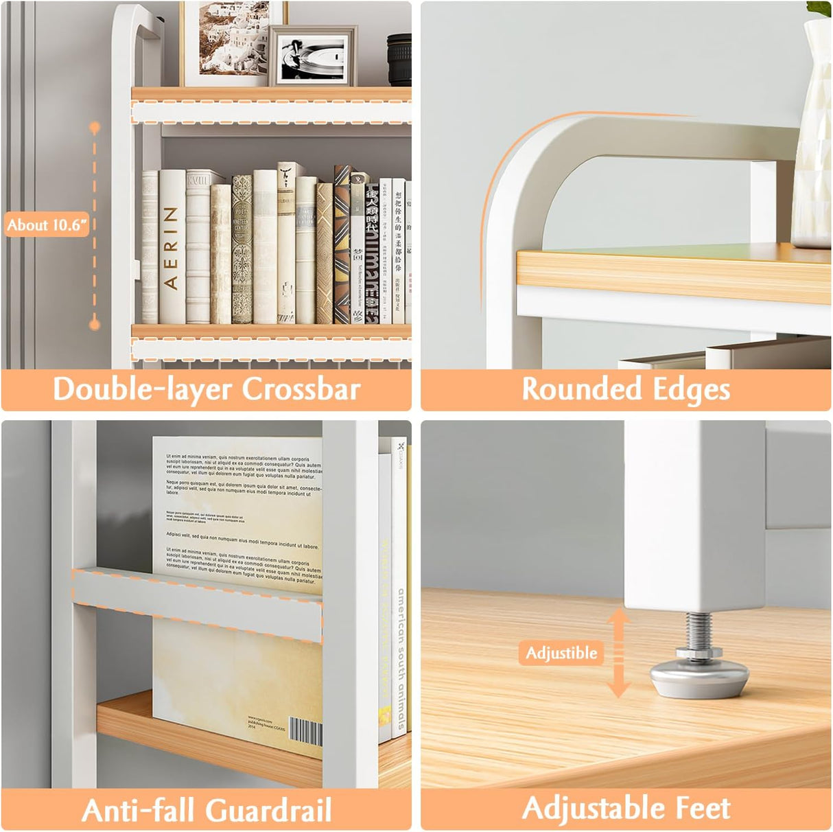 CARLA HOME 2-Tier Metal Desktop Hutch Bookshelf with Grid Panel for Computer Desk and Office Countertop