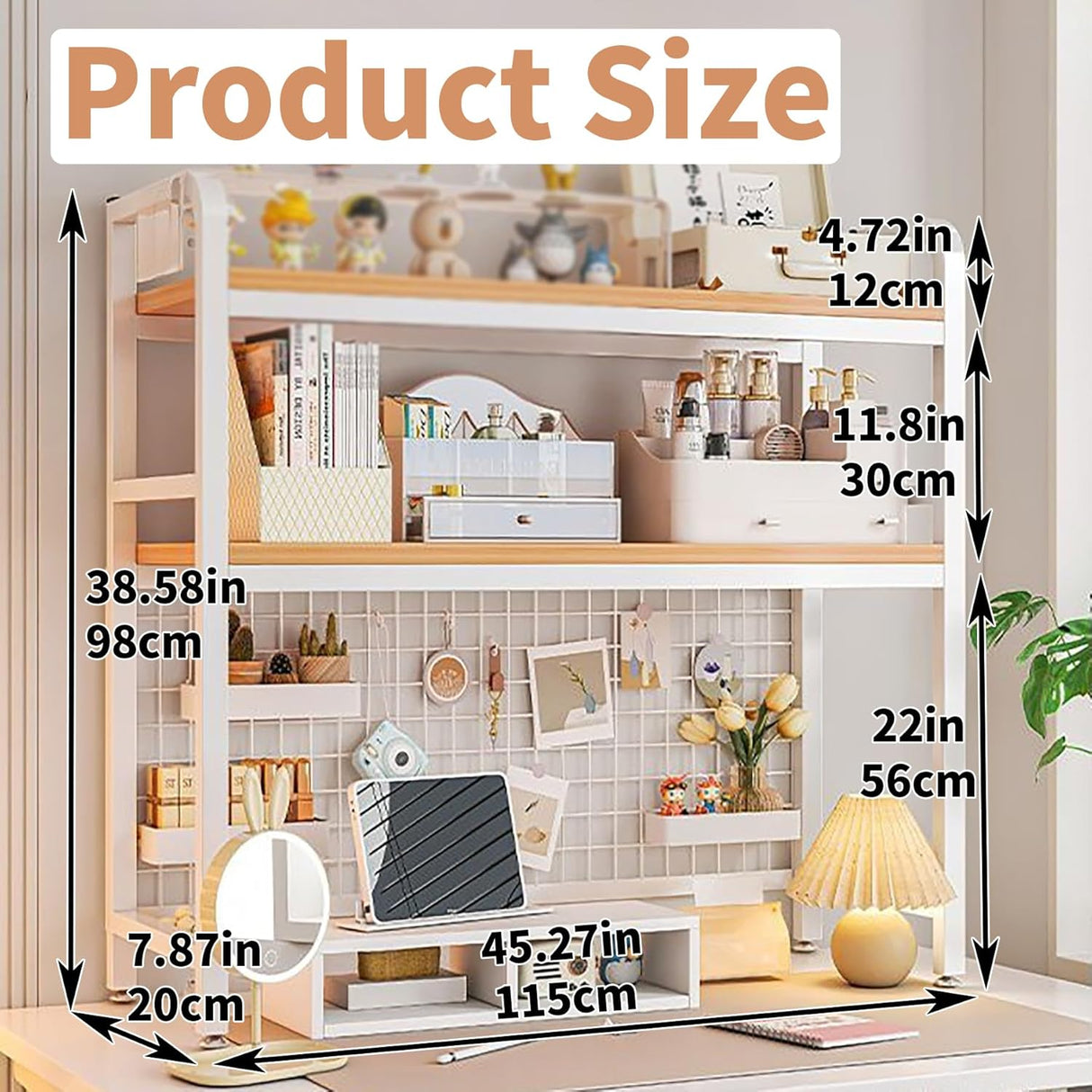 CARLA HOME 2-Tier Metal Desktop Hutch Bookshelf with Grid Panel for Computer Desk and Office Countertop