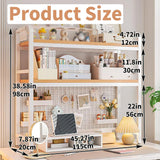 CARLA HOME 2-Tier Metal Desktop Hutch Bookshelf with Grid Panel for Computer Desk and Office Countertop - Low Angle